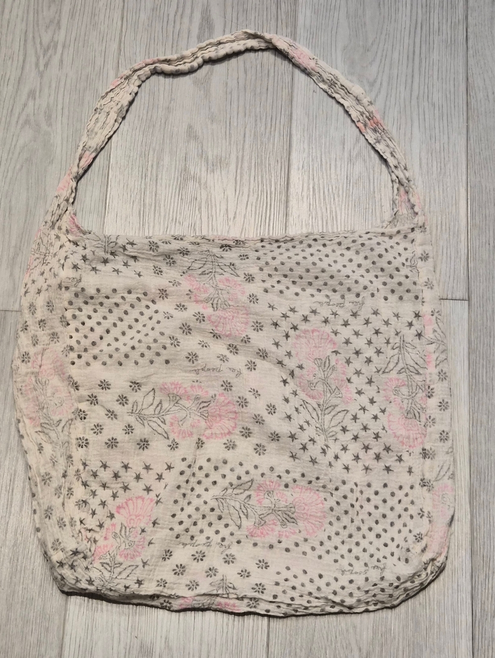 Free People Cream Tote with Pink Floral Pattern